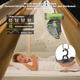 Draagbare Campingventilator met LED licht - 20.000 mAh, 4 standen, USB, Stil, Met Afstandsbediening en Haken - Ideaal voor Picknick, Barbecue, Vissen en Wandelen — thumbnail 5