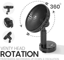 Draagbare Clipventilator - Oplaadbare 10 Uur Batterij - 360° Rotatie en 90° Kantelbaar - Voor Kinderwagen, Bureau of Nachtkastje - Met Aromatherapie en LED-Lamp — thumbnail 3