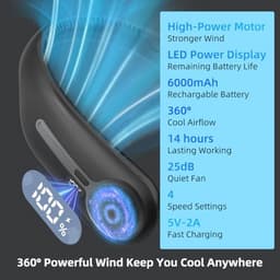 Draagbare Nekventilator met LED-display en 4 Snelheden - Handsfree Bladloze Koelventilator — thumbnail 4