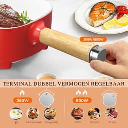 VIN® Hotpot Electrisch – Kaasfondue Pan Elektrische Multipan – Multifunctioneel 2L - Chinese Fondue 350/800Watt – Saute Pan – Friteuse – Hete Pan- Stomer – Langzame Kookplaat – Gemakkelijk Schoon te Maken - Rood — thumbnail 3