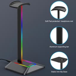 ™ RGB Gaming Headset Houder – Koptelefoon Standaard met USB-C Poort – Laadt 2 Apparaten Tegelijk – Headset Stand met Verlichting – Universeel voor Gaming & Werkplek — thumbnail 2