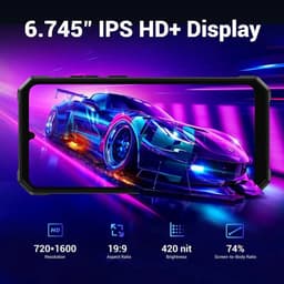 FOSSiBOT F105 robuuste smartphone, 6,745 inch HD+-scherm, 10300 mAh-batterij, 4 GB RAM + 64 GB ROM, 20 MP + 8 MP camera, 4G Dual SIM, octa-core chipset, Android 14-systeem, ontgrendeld/Face ID/OTG/GPS, IP68/IP69K - zwart — thumbnail 4