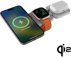 Cubenest EQ310 3-in-1 magnetische draadloze oplader compatibel met MagSafe-technologie - voor Apple Watch, iPhone 12-17 (Alle modellen), AirPods, Qi2-apparaten (wit)