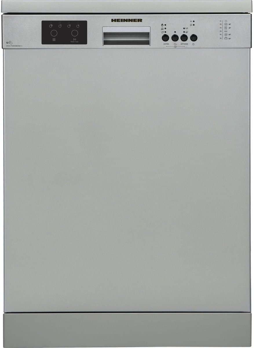Heinner HDW-FS6006DSE++ Vrijstaand Vaatwasser – 12 Couverts – 6 Programma’s met Delicate & Eco Programma – AquaStop – LED Display – Zilver – 5 Jaar Garantie — afbeelding 1
