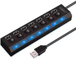 HI Speed - Zakelijke USB Splitter - USB Hub Met 7 Poorten - Aan/Uit Switch- LED - Laptop en Desktop - Zwart - USB Hub 2.0 - USB - Schakelaar
