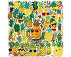 Set van 50 stickers- Ananassticker-Laptop sticker-Koffer Stickers -Deco Stickers-Ananas - Fruit-Geschikt voor Muur, Laptop, Notitieboek, etc-watertight