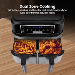 De Warenloods - XXL Airfryer - Heteluchtfriteuse - Heteluchtoven - 2 lades van 4,5 liter - 8 automatische programma's - LED-touchscreen - Zwart - 36x40x32cm — thumbnail 7