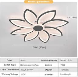 90cm Dimbare Plafondlamp Met Afstandsbediening Voor Slaapkamer En Woonkamer — thumbnail 5