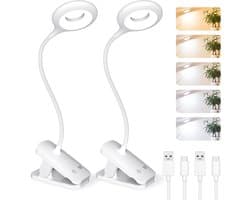 Oplaadbare Clip-on Leeslamp - 30 LED, 5 Kleurmodi, Dimbaar, 360° Flexibele Nek, Oogbescherming