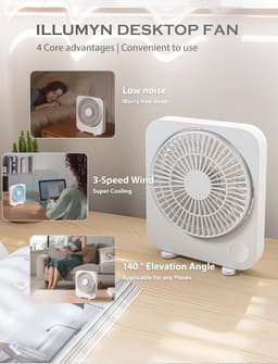 Oplaadbare bureauventilator - Draagbaar, ultrastil en krachtige luchtstroom voor slapen, reizen en meer - 3 snelheden met 2000 mAh batterij — thumbnail 5
