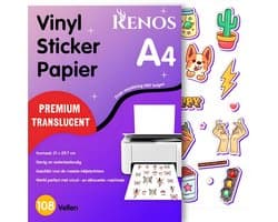 108 Translucent Vinyl Stickervellen A4 – Waterbestendig Stickerpapier voor Inkjet & Laser Printer - Geschikt voor Snijmachines