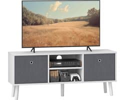 TV-kast voor 50 inch flatscreen met opvouwbare laden en planken - Entertainmentcentrum voor woonkamer en slaapkamer - Wit en Grijs