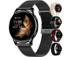 Siltcon® Auréa Smartwatch Dames & Heren - Horloge Dames - Stappenteller Horloge Dames - Hartslagmeter - Slaapmonitor - Saturatiemeter - Geschikt voor iOS/Android - AMOLED - RVS - Elke pols - Incl. 5 Bandjes