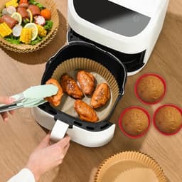 Accessoires voor de airfryer - vierkante antiaanbak bakvorm - Ongeveer 17,78 cm - Vierkante bakvorm voor airfryer - Zwart - Roestvrijstalen bakvorm - Inclusief 6 mokken - Herbruikbare bakvorm - Broodbakmand — thumbnail 4
