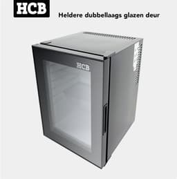 HCB® - Professionele Horeca Minibar koeling - 40L - Mini Koelkast met glazen deur - Kleine drankenkoelkast - D - Zwart - Flessenkoelkast - Bier koelkast - tafelmodel - 42.2x40x56.8 cm (DxBxH) - 13 kg - Frigo - 9968 — thumbnail 8