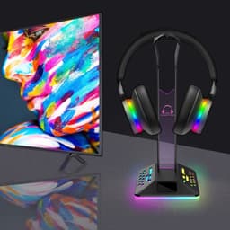 RGB Hoofdtelefoonstandaard - Headset Houder - Gaming Setup - 2 USB Poorten - 26.7x12.3x10.3cm - Zwart — thumbnail 4