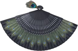 Grote Opvouwbare Ventilator met Pauwpatroon - Antiek Bamboe Handventilator voor Decoratie en Verjaardagsgeschenken — thumbnail 4