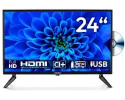 MEDION 59.9 cm 24" Full HD TV met DVD speler perfect voor camping camper vrachtwagen tuin 12V auto adapter Triple Tuner HDMI USB, MD824001