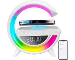3-in-1 LED Lamp met Draadloze Oplader en Bluetooth Luidspreker - Dimbare Sfeerlamp met Muzieksynchronisatie, 15W Oplaadfunctie, Nachtlicht voor Slaapkamer - ABS+PC - 235x80x238mm