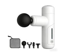 Kleine Massagepistool (Telefoongrootte) - 6mm Diepe Massage | 6 Versnellingen | 4 Massagekoppen | Type-C Opladen—Wit