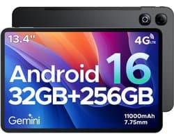 DOOGEE TAB G6 MAX - Android 16-tablet - 4G LTE - 13,4-inch FHD+ 90Hz IPS - 11000mAh/18W - 32GB ROM + 256GB RAM/2TB TF - Octa-core gamingtablet - 5G Wi-Fi - Widevine L1 - Face ID - OTG - Dubbele luidsprekers