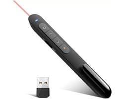 longziming -2-in-1 Draadloze Presenter USB & Type-C – PowerPoint Presentatie Afstandsbediening met Laserpointer, Hyperlink- & Volumecontrole, 2,4GHz USB Presenter voor Laptop, Universeel Compatibel