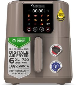 Turbotronic AF-250 Airfryer XL AirChef - 6L- Heteluchtfriteuse - Dual Heating - 50ºC tot 200ºC - 12 Kookprogramma's - Truffle Grey — thumbnail 1