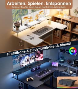 Elektrisch verstelbaar U-vormig bureau 120x74 cm, sta-zittafel met monitorstandaard, USB-poorten en stopcontacten, RGB LED-verlichting, ergonomisch kantoor- en gamingbureau – HomeByNicole — thumbnail 4