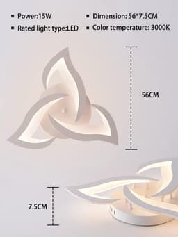 Dimbare Moderne Plafondlamp voor Woonkamer en Slaapkamer - Met Geheugensfunctie, 15 W, Φ56 cm, 3000-6000 K, Bloemblad Design — thumbnail 5