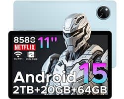 DOOGEE TAB A9+ - Tablet - 20GB RAM + 64GB ROM(2TB/TF) - 11 inth HD IPS 90Hz - Android 15 - 8580 mAh - Unisoc T7200 - 5G WiFi - Dubbele luidsprekers- Face ID - Blauw