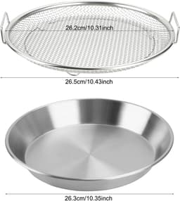 Airfryer Mandje - Set van 2 - 26cm - Oliefilterbak - Bakplaat - Voor Heteluchtoven Luchtfriteuse - Roestvrijstalen Filtergereedschap - Bakplaat Opvangbak — thumbnail 5