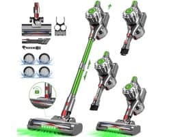 Fukstern Steelstofzuiger Draadloos - 38KPa krachtige zuigkracht - Tot 60 Min Accuduur - 4-voudig HEPA-Filtersysteem - 1,6L Stofreservoir - Anti-Klit Vloerborstel draadloze steelstofzuiger - groen