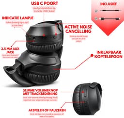 Koptelefoon Draadloos - ANC - Bluetooth - Koptelefoon met Draad - Heldere gesprekken - Koptelefoon - HiFi Geluid - Compact - Inklapbaar - 23 uur Batterij — thumbnail 2
