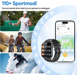 Synyq Axis GPS Smartwatch Dames en Heren - 2 Bandjes - Waterdicht - Belfunctie - Stappenteller - Hartslagmeter - Slaapmonitor - Multisport - Geschikt voor Android en iOS - Zwart — thumbnail 4