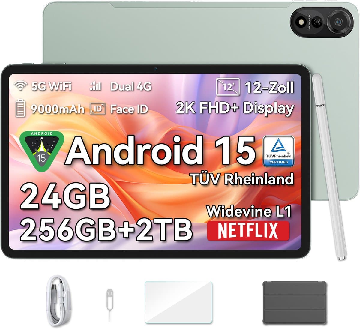 Blackview Tablet MEGA 2 Android 15 Tablet - 4G LTE+WiFi - 12 Inch - 36GB+256GB - Widevine L1 - 9000mAh - Groen — afbeelding 1