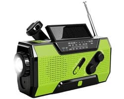 Brixy Noodradio - Radio Met Accu Batterij Voor Noodsituaties - 5000 MAH - Opwindbaar - Solar - Zaklamp - Powerbank - Groen