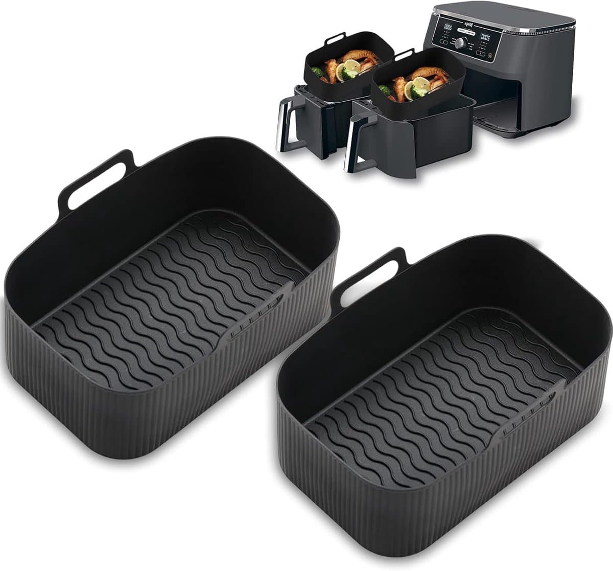 2-delige Airfryer accessoire pads - Siliconen Airfryer pads - Zwart - 19,5*16,5 cm — afbeelding 1