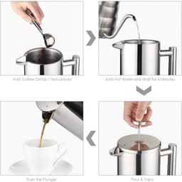 French Press Koffiezetapparaat - Koffiepers - french press - cafetiere - 350 Liter French Press - Roestvrij staal - Zilver — thumbnail 3
