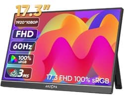 Draagbare Monitor - 17,3 inch – Portable monitor - Full HD 1080P IPS HDR – USB-C & HDMI – Ingebouwde Luidsprekers – Extern Scherm voor Laptop– Lichtgewicht 920g – 3-in-1 Display