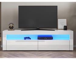TV Kast met LED Verlichting - Verkrijgbaar in 12 Kleuren - Hoogglans Wit - 155 x 40 cm