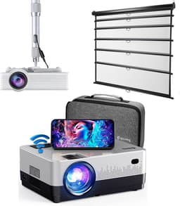 UpLiving® Thuisbioscoop set | Behuizing Zwart en 236cm Breed | 100 inch 16:9 | UpLiving™ LCD Mini Beamer met WiFi | UpLiving™ Beamerbeugel | UpLiving™ handmatig projectiescherm | Surround set Home Cinema | Projector | Mini beamer | Filmpakket — thumbnail 1