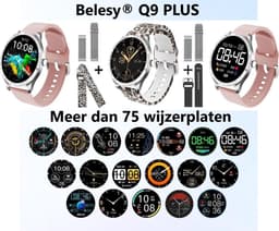 Belesy® BQSiRgPk Pro - Smartwatch Dames – Smartwatch Heren - Horloge - 1.28 inch - Kleurenscherm - Stappenteller - Bloeddruk - Hartslag - 75+ Wijzerplaten – Sporten – Zilver – Siliconen – Roze – extra polsband Milanees Zilver - Kerstcadeau — thumbnail 3