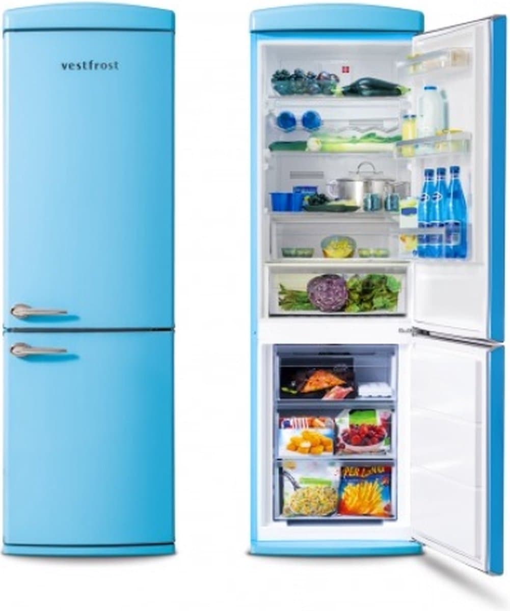 Vestfrost Retro No*Frost Koel-vriescombinatie Blauw - NoFrost Multi - 0°C compartiment - Ion Tech - Alarm open deur — afbeelding 1