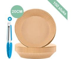Airfryer Wegwerp Bakjes - Airfryer Bakpapier - Airfryer Bakvorm - Airfryer Bakjes - Bakpapier Rond - Airfryer Accesoires - Heteluchtfriteuseaccessoires - Bakpapier Airfryer - Non Stick - Inclusief Serveertang - 100 stuks - 20 CM - Bruin