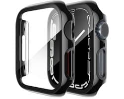Full Cover Tempered Glass Screen Protector Cover Case Bumper Hoesje Geschikt Voor Apple Watch Series 7/8 41 mm - zwart