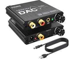 Sounix Digitaal naar Analoog Audioconverter 192KHz - Digital SPDIF/Optical/Toslink/Coaxial to Analog Stereo L/R RCA and 3.5mm Jack Converter-USB00117