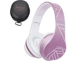 PowerLocus P2 Draadloze Over Ear Koptelefoon - Bluetooth 5.0 - Deep Bass - 20 Uur Speeltijd - Opbergtas - [Upgrade Wit/Paars]
