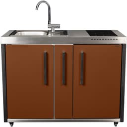 Minikeuken BeNeLux Stengel MO120 A voorgemonteerde metalen outdoor keuken met koelkast - inductie kookplaat - water en electriciteits aansluiting inclusief alle toebehoren Lava Bruin — thumbnail 1