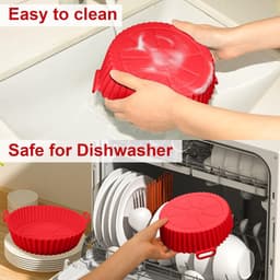 2 Stuks - Rood - Air Fryer Siliconen Bakje - Airfryer Accessoires - Airfryermand - Geschikt voor Airfryer, Oven, Magnetron - Siliconen - Opvouwbaar - Gemakkelijk op te bergen — thumbnail 2