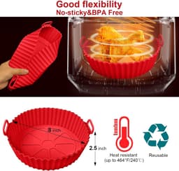 2 Stuks - Rood - Air Fryer Siliconen Bakje - Airfryer Accessoires - Airfryermand - Geschikt voor Airfryer, Oven, Magnetron - Siliconen - Opvouwbaar - Gemakkelijk op te bergen — thumbnail 6